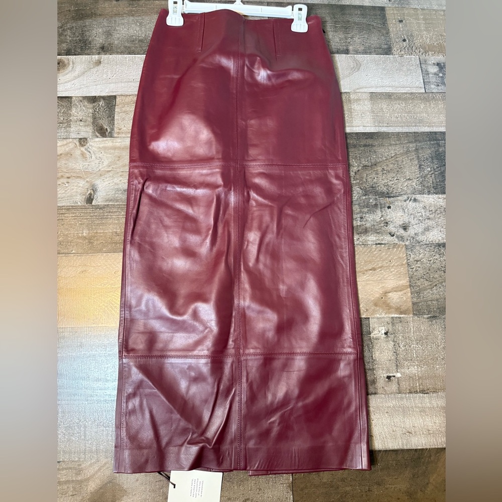 SRG Lamb Leather Mango Skirt in Oxblood High Waist Slit Designer Luxe‎ NWT XS